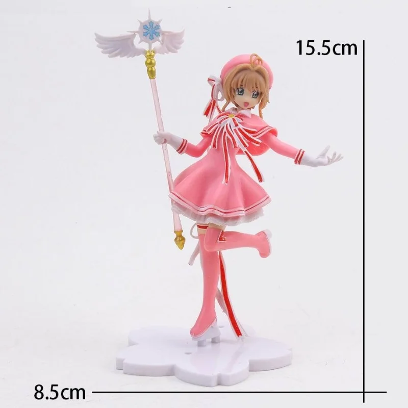 Anime Lovely Pink Card Captor SAKURA 15CM Action Figures Models PVC Figure Model Car Cake Decorations Magic Wand Girls Toys Gift