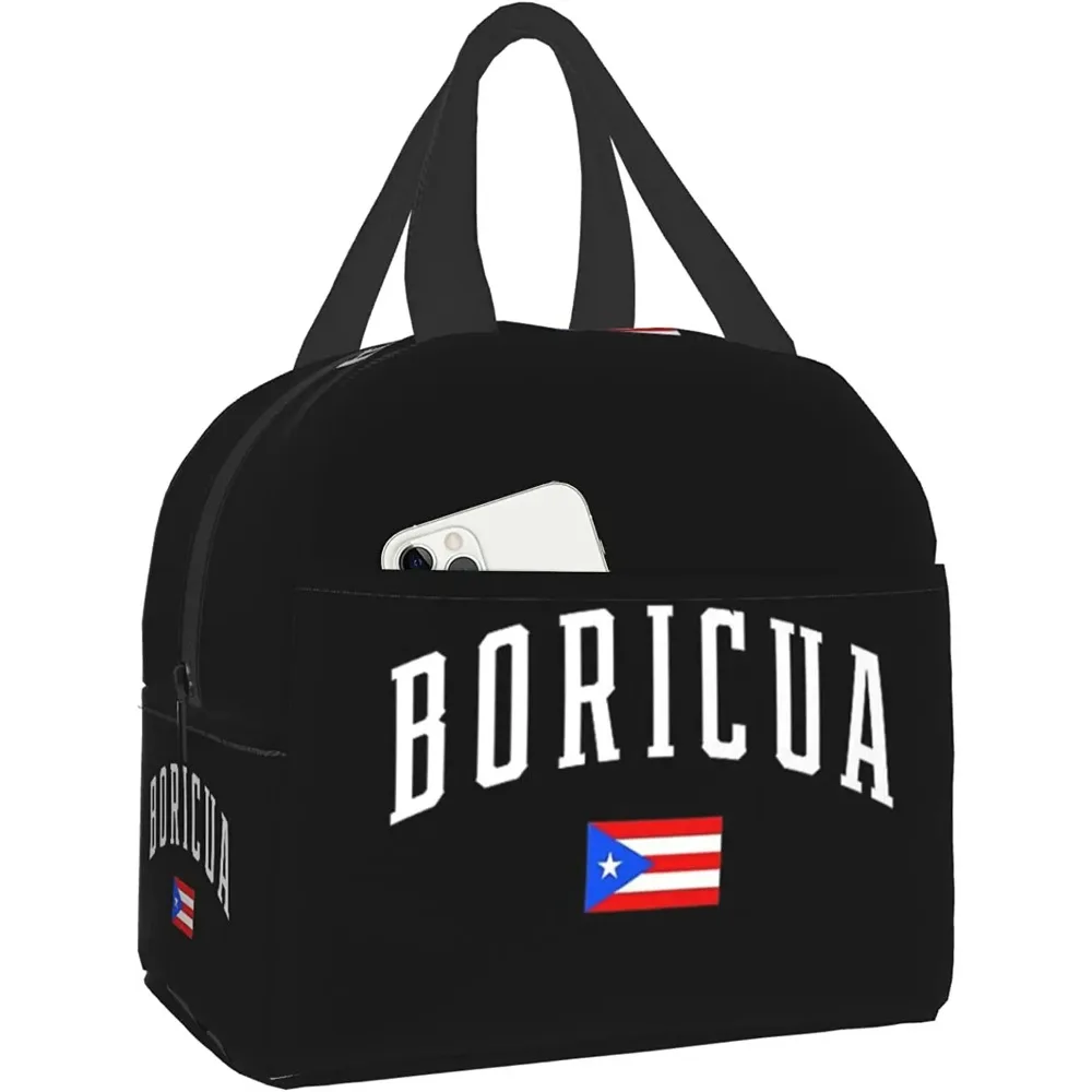 

Изолированная сумка для ланча, многоразовая Термосумка Boricua, Пуэрто-Рико, пуэрториканский флаг, сумка-тоут с карманом для путешествий, работы, пешего туризма, пикника