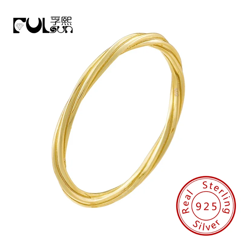 FULSUN original design minimalist style no stone twist band ring 925 sterling silver 14k gold plated trendy stacking ring for wo