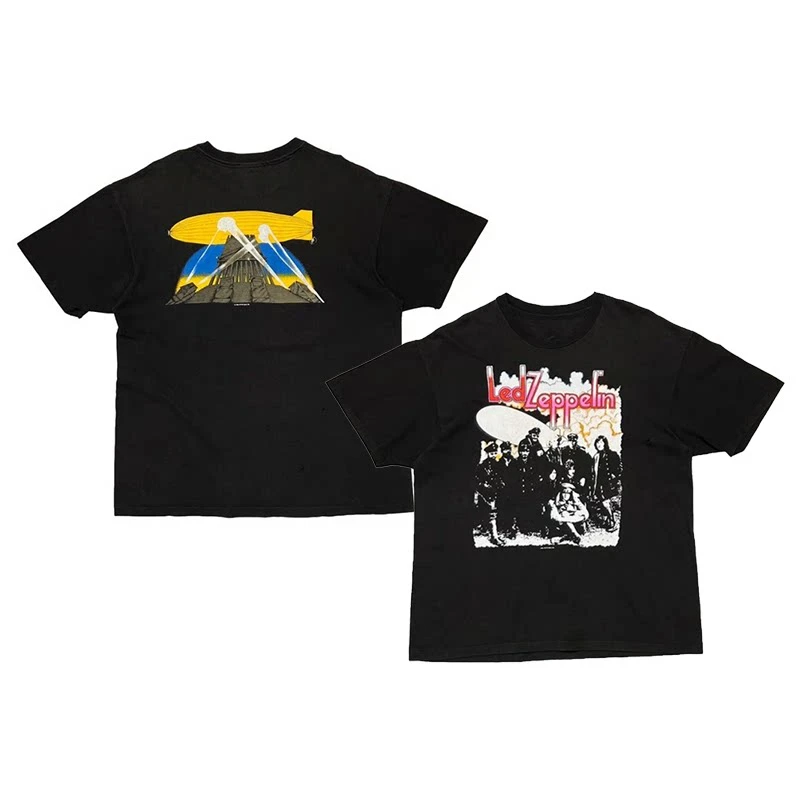 Summer LED ZEPPELIN Multi-color White Light Winter Retro Pattern Printed American Cotton Short-Sleeved T-Shirt for Men