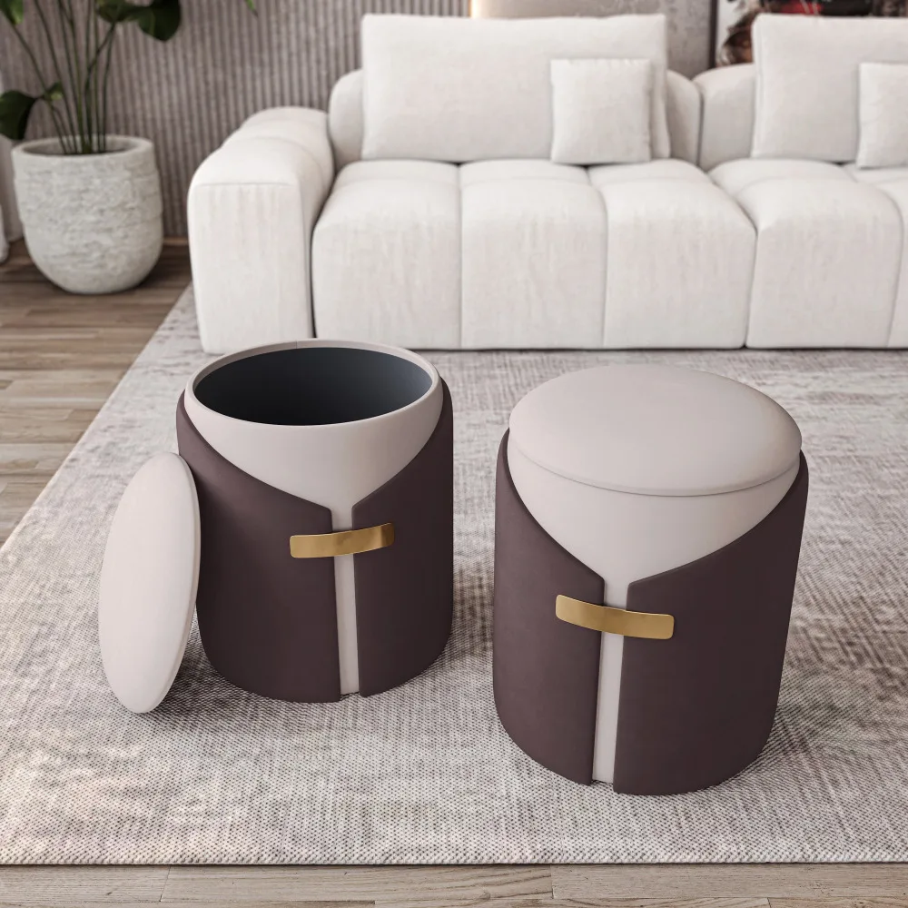 

Two-Toned Ottoman with Storage or Vanity Stool, Brown