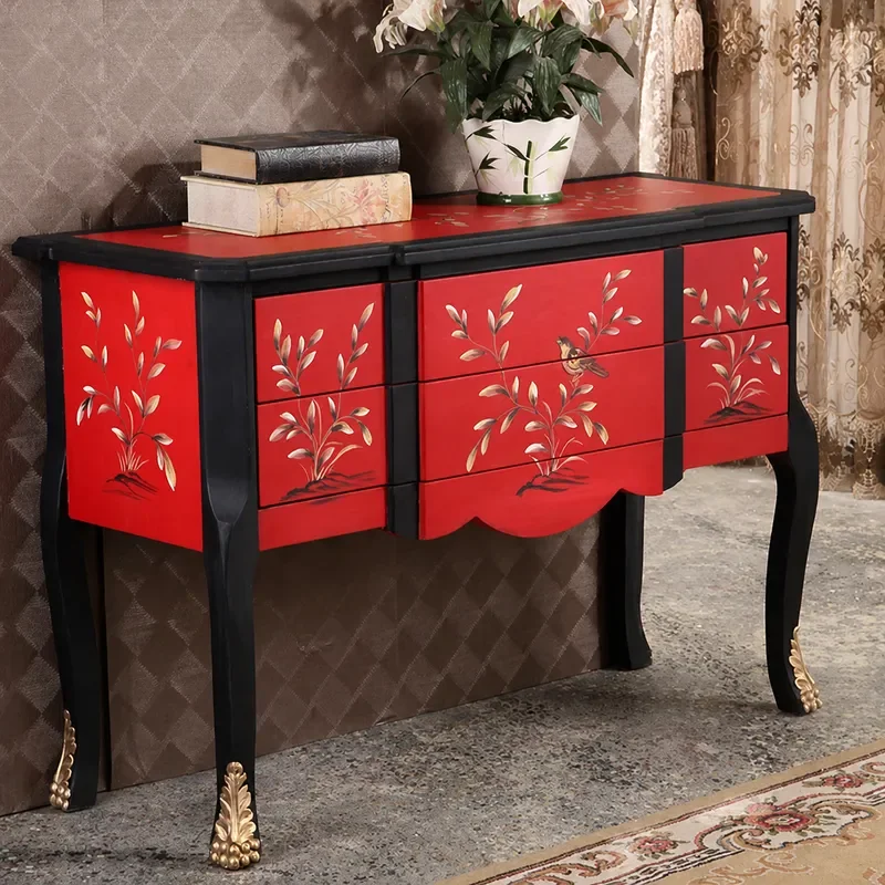 Wholesale Country Style Entrance Cabinet High End Two Drawer Decorative Storage Unit Window Display Cabinet Hand Painted