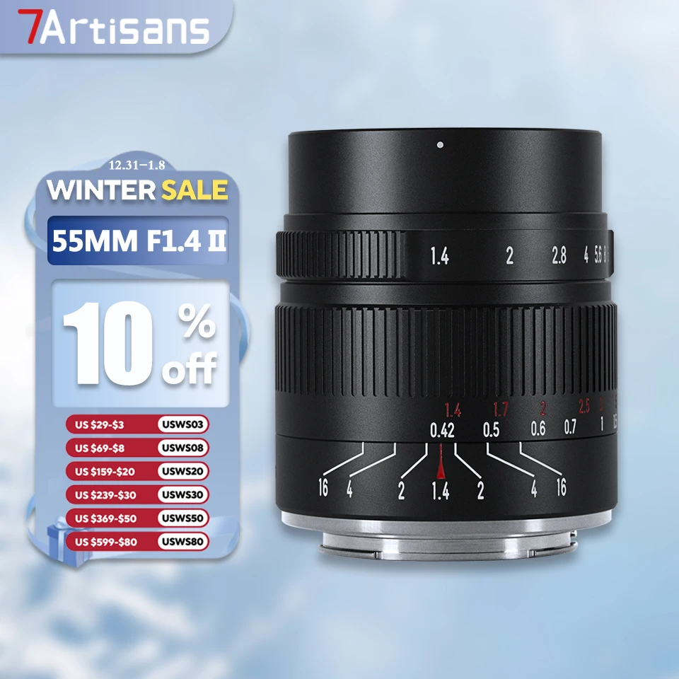 7artisans APS-C 55mm F1.4 II Standard Prime for Portrait Photography with Sony E Nikon ZFC Fujifilm XF Canon RF EOS-M M43 Mount