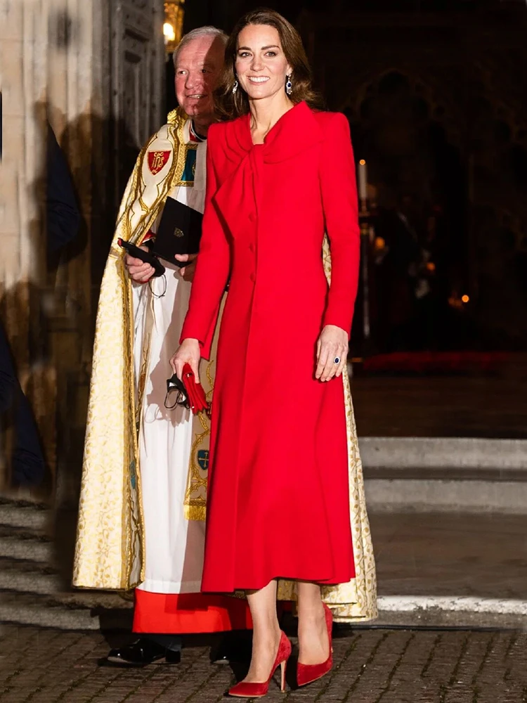 

Пальто принцессы Kate, ветровка, женский дизайнерский новый осенний модный элегантный винтажный стиль, женское повседневное офисное красное платье