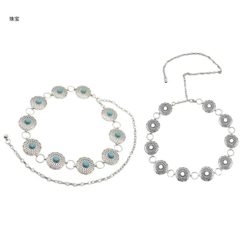 

X5QE Women Turquoise Waist Chain Belly Chain For Dress Western Chain Belt