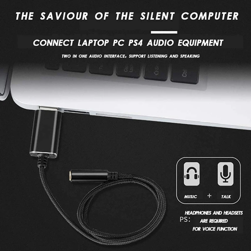 USB To 3.5Mm Jack Audio Adapter With 3.5Mm Headphone And Microphone Jack For Windows, For Mac, For PS4, For PC/Laptops