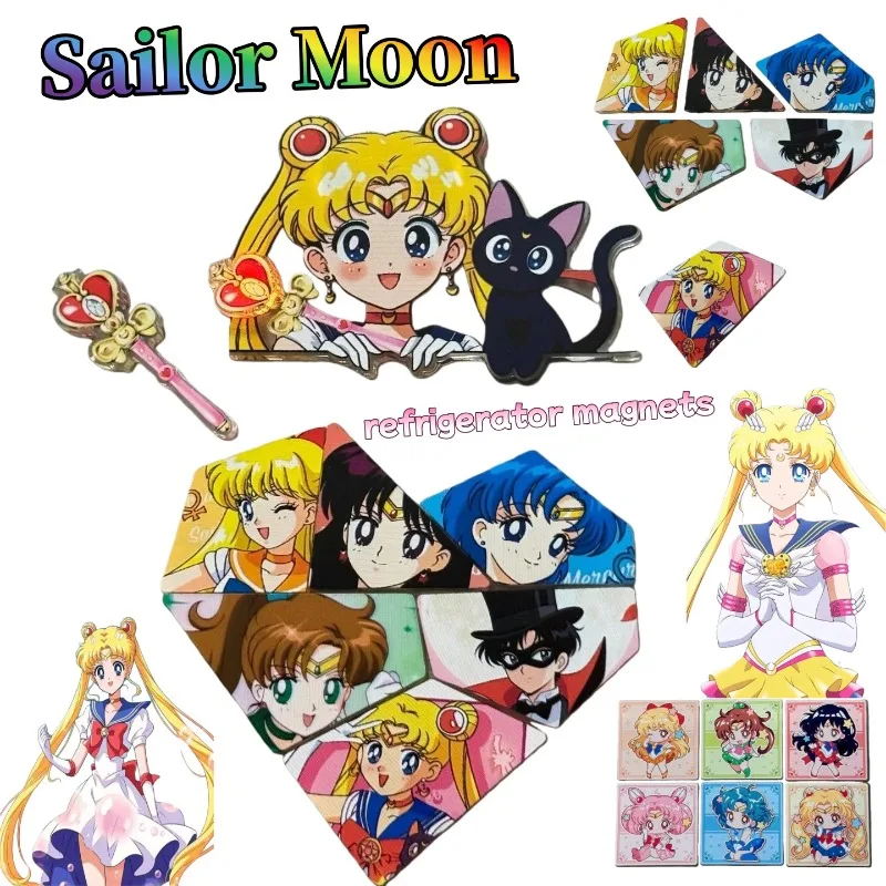 

Sailor Moon fridge magnets, cute and stylish cartoon home heart-shaped magnetic rotating fridge decorations, perfect as gifts