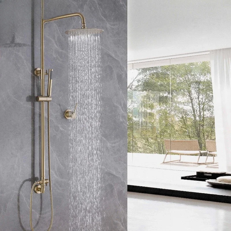 3-way shower mixer set solid copper brushed gold hot and cold water wall mounted