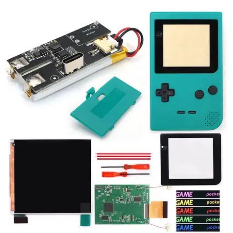 Type-C oplaadbare nieuwe GBP IPS LCD Q5-schermkits ingebouwde OSD voor Gameboy Pocket 8-kleuren retro pixel groot scherm met shell