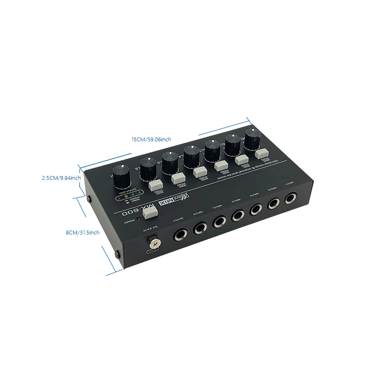جهاز مزج الصوت ستيريو ذو 6 قنوات، جهاز مزج الصوت USB الاحترافي الصغير المحمول، خلط خط الضوضاء منخفض للغاية للتسجيل على الموقع ﻿