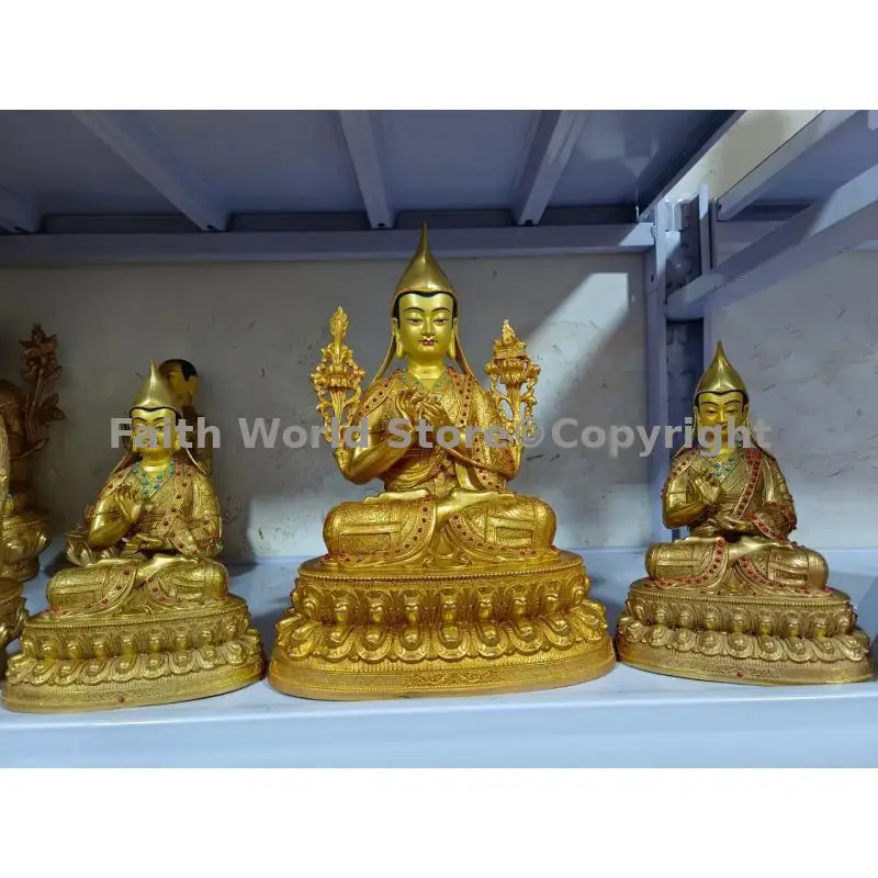 

A SET 3pcs Buddhism wholesale Tibet Buddha statue Lamaism tsongkhapa master apprentice good Buddha sculpture High quality copper