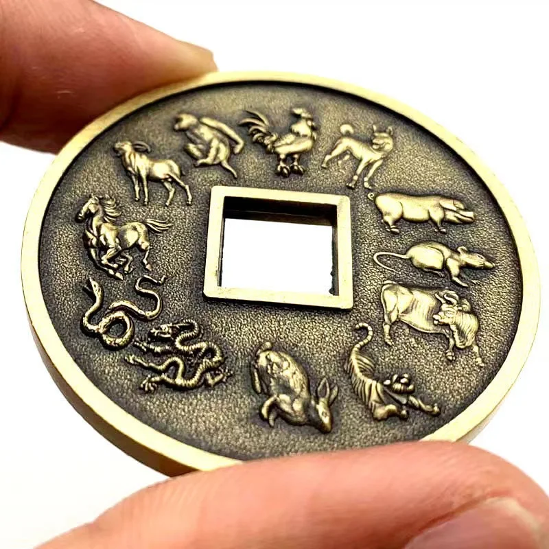 Twelve Constellations Zodiac Coin Good Luck Chinese Feng Shui Fortune I Ching Ancient Commemorative Coins for Collection OldGift