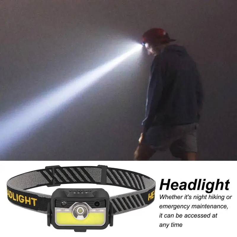 Lampe frontale LED aste avec détecteur de mouvement lumineux multifonctionnel, lumière de sauna, lampe de course de camping, 6 modes