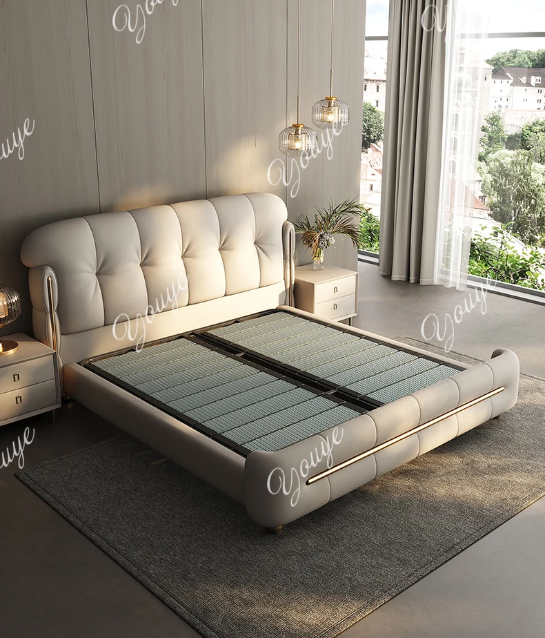 

J High-end Atmosphere 2 Meters Solid Wood Soft Bed Master Bedroom Modern Simple Light Luxury Leather Bed