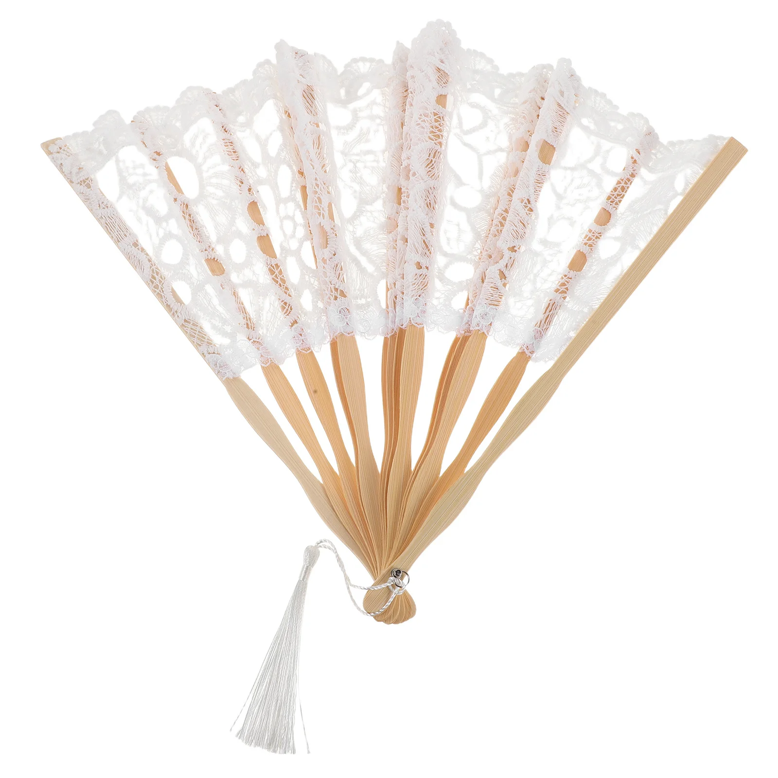 

Lace Folding Hand Fan 19Inch White Elegant Bamboo Frame Bridal Fan Tassel Wedding Dancing Party Festival Women Bridal Shower