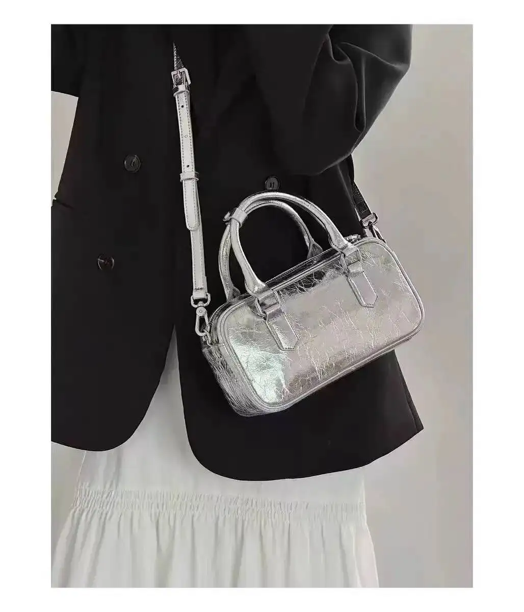 Bloom High Street Sier Square Purse Women Hot Girls Leather Handle Messenger Ladies Vintage Y2k Hand Bag Bolso Mujer