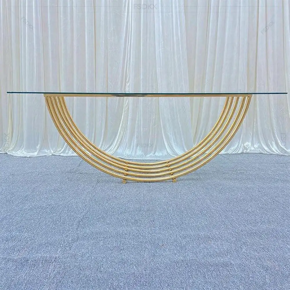 

FSDKX Hot Sale Stainless Steel Gold Table Glass Mirror Wedding Table Home Outdoor Event Dinner Table