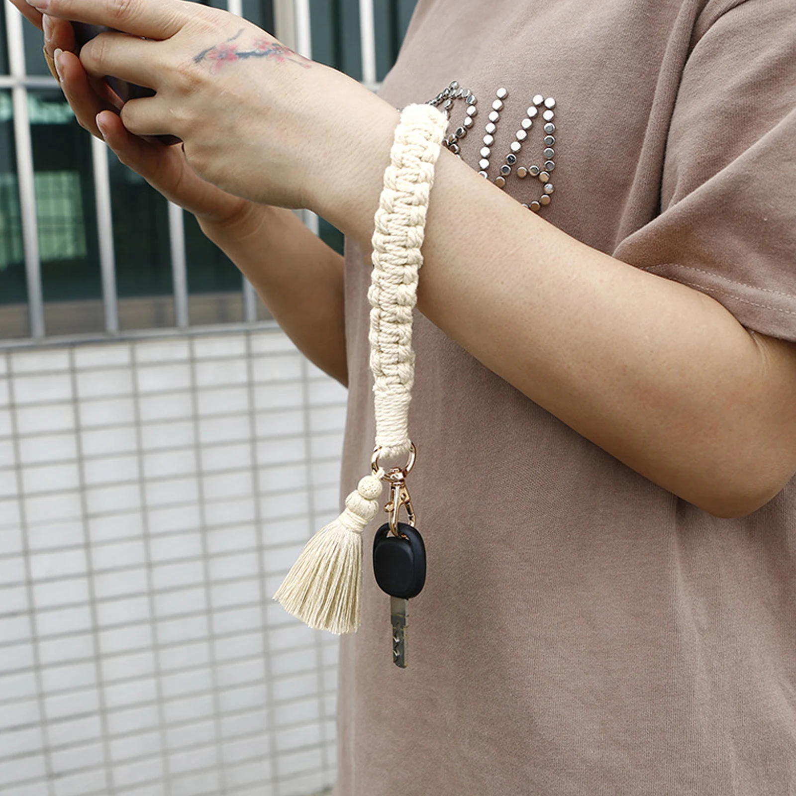 

Tassel Keychain Wrist Lanyard Wristlet for Keys Retro Ethnic Style Keychains Cotton Rope Holder