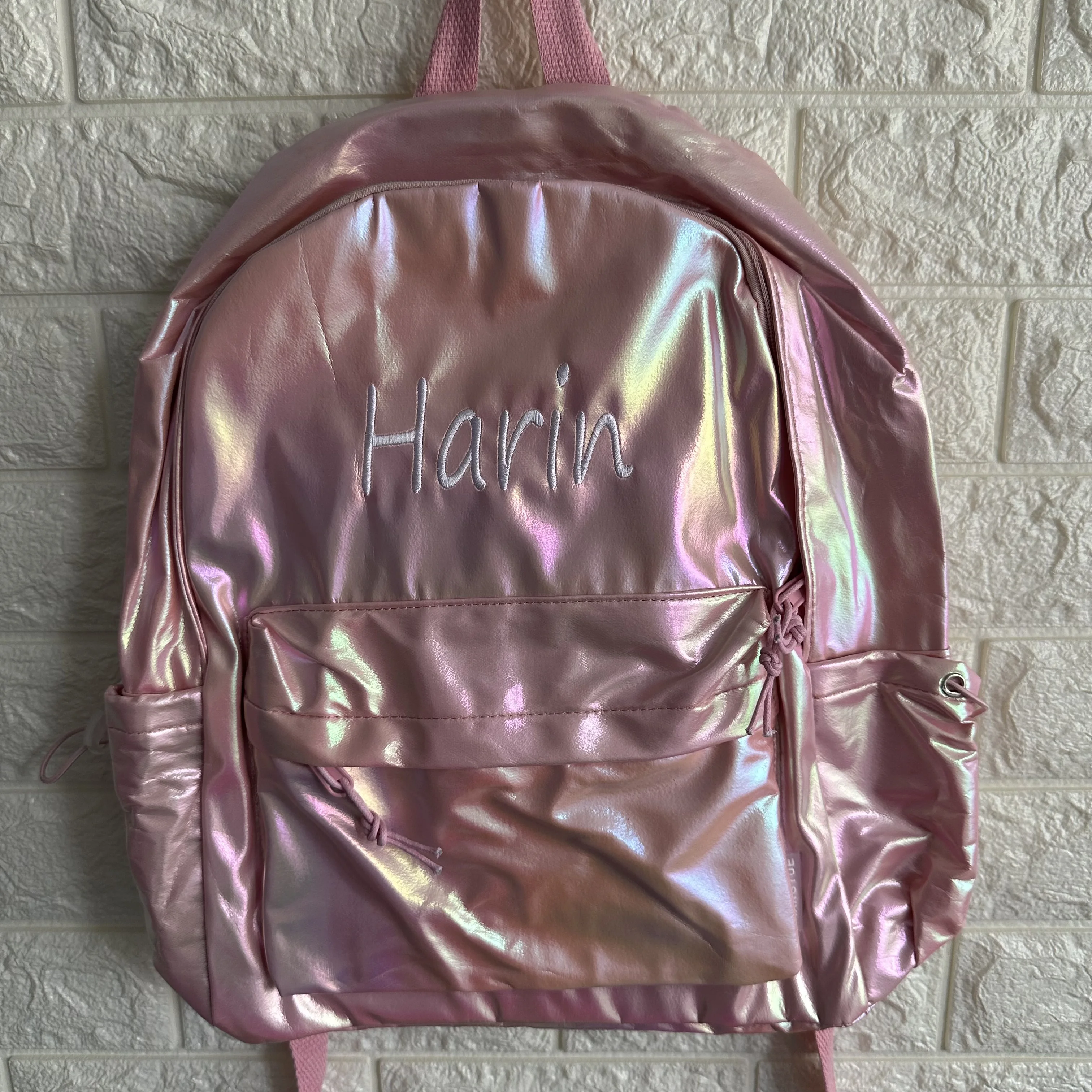 Mochila laser personalizada para mulheres, Mochila estudantil simples e versátil para casais, Mochila colorida de doces leves