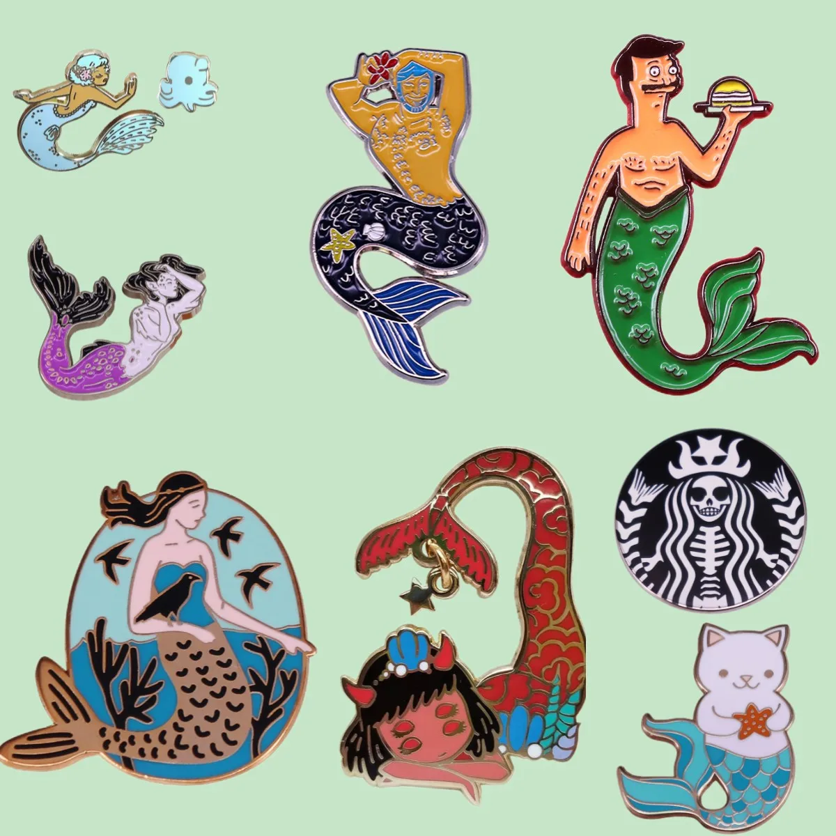 

Superior Quality Gorgeous Mermaid Cartoon Enamel Pins Lovely Sea Princess Badges Beautiful Cat Girl Fish Jewelry Gifts Wholesale