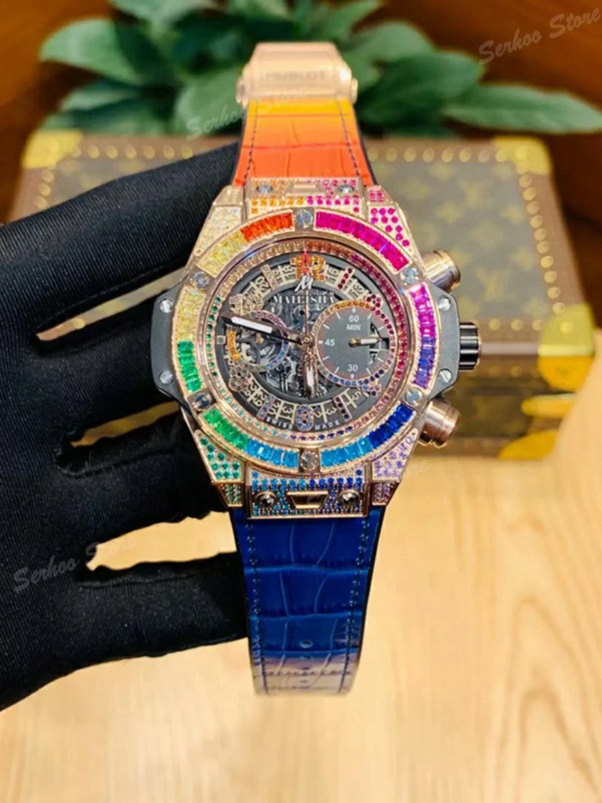 Popular Men's Rainbow Watch with Large Dial Stylish Gypsy Design Non-Mechanical Quartz Watch