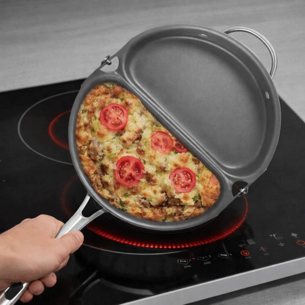 

Складная двусторонняя сковорода с антипригарным покрытием, алюминиевая легкая сковорода для кемпинга, быстрый нагрев, посуда для кемпинга, завтрака