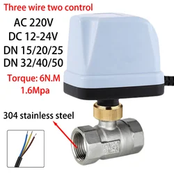 AC220V DC12V-24V Electric Thread 304 Stainless Steel Ball Valve 2-control 3-wire Solenoid Water Valve Actuator, DN15~DN50
