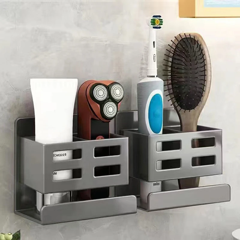 

New Hole-free Multifunctional Washbasin Storage Tube Bathroom Toothbrush Razor Storage Rack Wall-mounted Bathroom Supplies