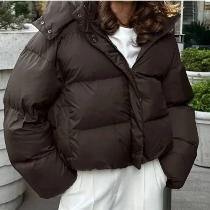 

Хлопковая парка с капюшоном, женская куртка с лацканами и длинными рукавами на молнии, теплые свободные короткие пальто, женская модная зимняя повседневная уличная верхняя одежда