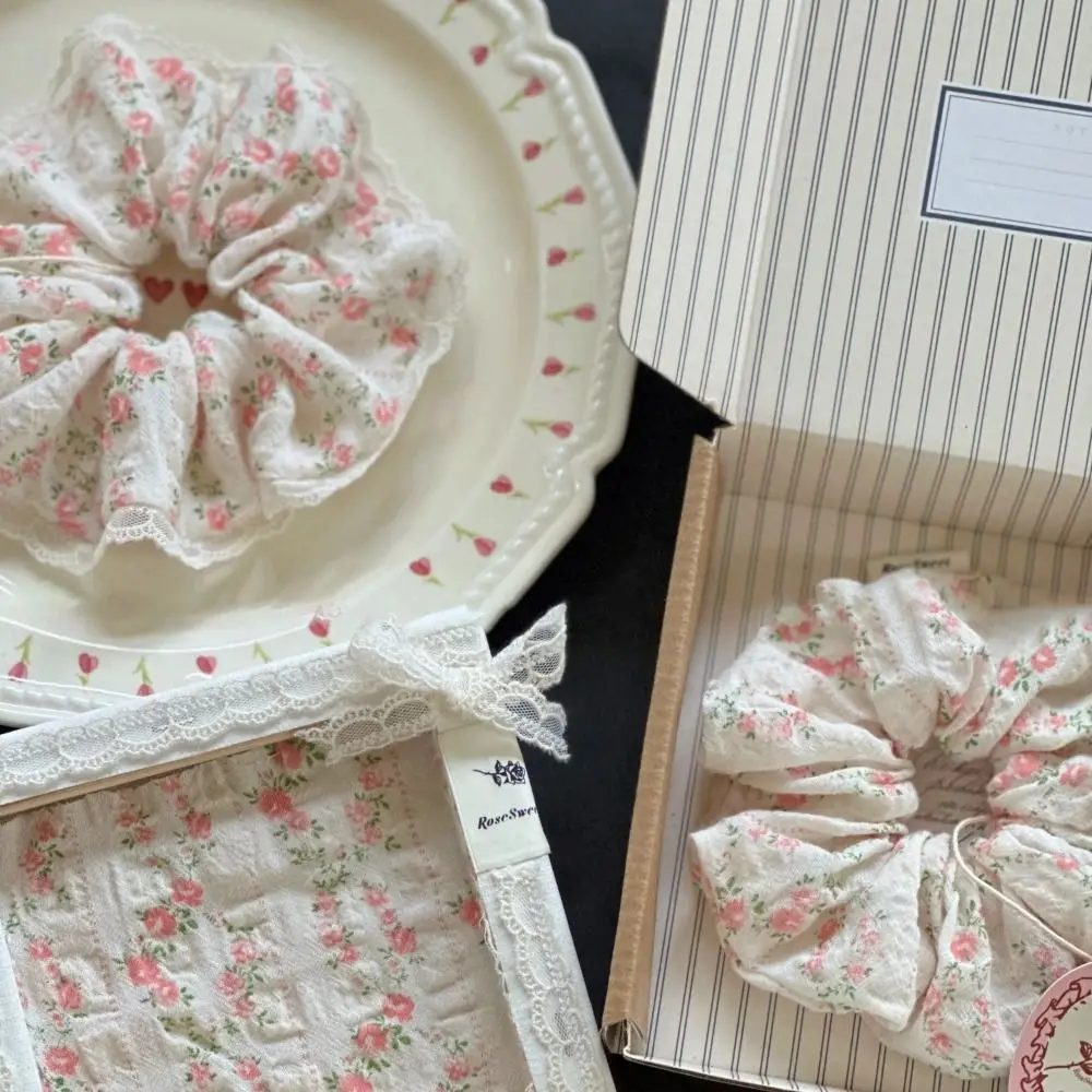 Fashion Cotton Elastic Hair Bands Small Floral Print Scrunchies Lace Hair Scrunchies Accessories Cute Headwear Girls