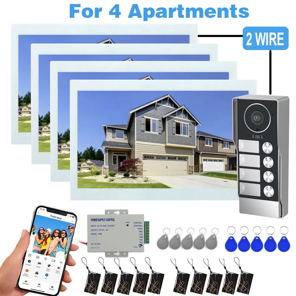 Nuevo Videoportero Inteligente Tuya de 10 Pulgadas y 1080P con Wifi, Adecuado para Sistemas de Videoportero de 2 Cables para Puertas Metálicas de Múltiples Apartamentos ﻿