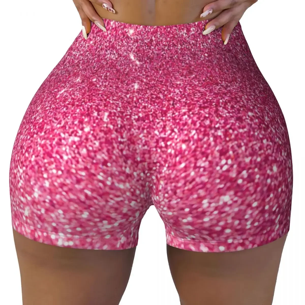 Custom Silver Pink Glitter Sparkle Diamond Workout Yoga Shorts Bling Crystal Rhinestone Gym Athletic Running Volleyball Shorts