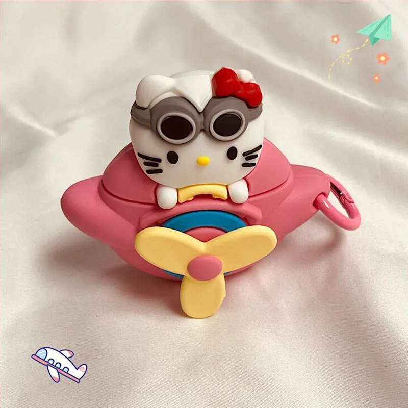 

Kawaii Sanrio Anime Airpods Protective Case Cute Hello Kitty Cartoon Rotating Fan Aircraft Bluetooth Earphone Case Girl Toys