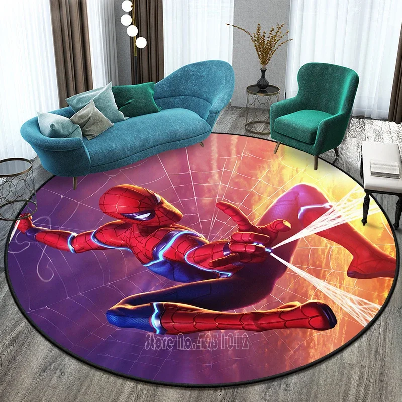 Disney Avengers Spiderman Boys Baby Rug Round Carpet 120cm Crawling Game Non-slip Floor Mat for Kids Bedroom Living Room Decor