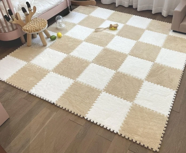 DIY 4Pcs Puzzle Carpet Tiles, Soft Velvet Floor Mat for Bedroom/Living Room, Thick Warm Shaggy Rug