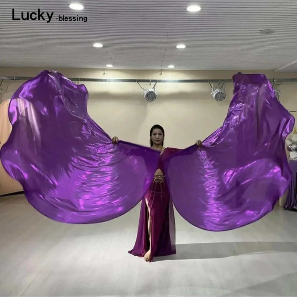 Dancing Flag Wings with Expandable Stick Semicircle Flags Bright Color Luster Surface Belly Dance Performance Praise Flag