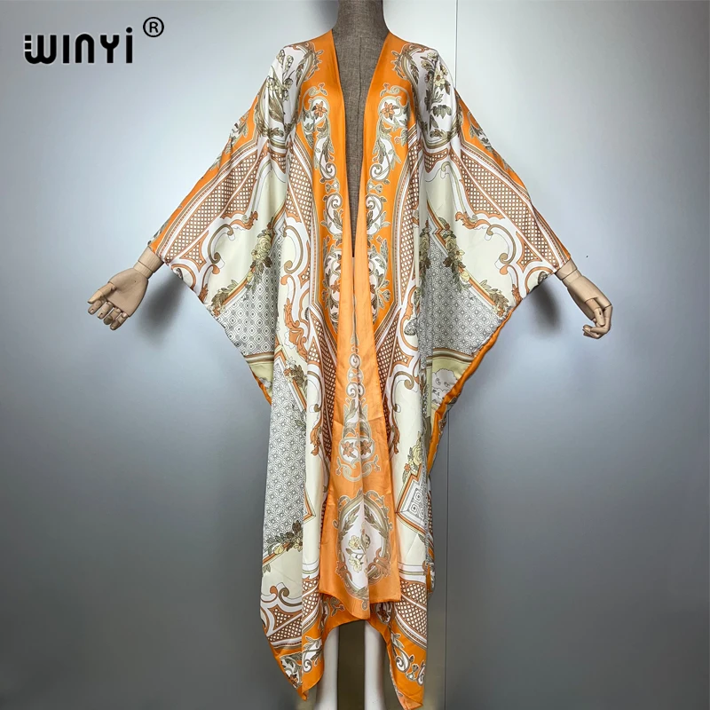 WINYI böhmischer Kimono, lockere Strickjacke, Strand-Outfits, Damen-Abendkleid, langer Daunenmantel, Maxikleid, luxuriöse Strandmode