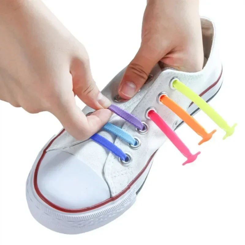 16 Stück Elastische Silikon-Schnürsenkel ohne Binden, Unisex Dehnbare Schuhbänder für Alle Sneaker, Modische Gummiband-Schnürsenkel – Detail 4