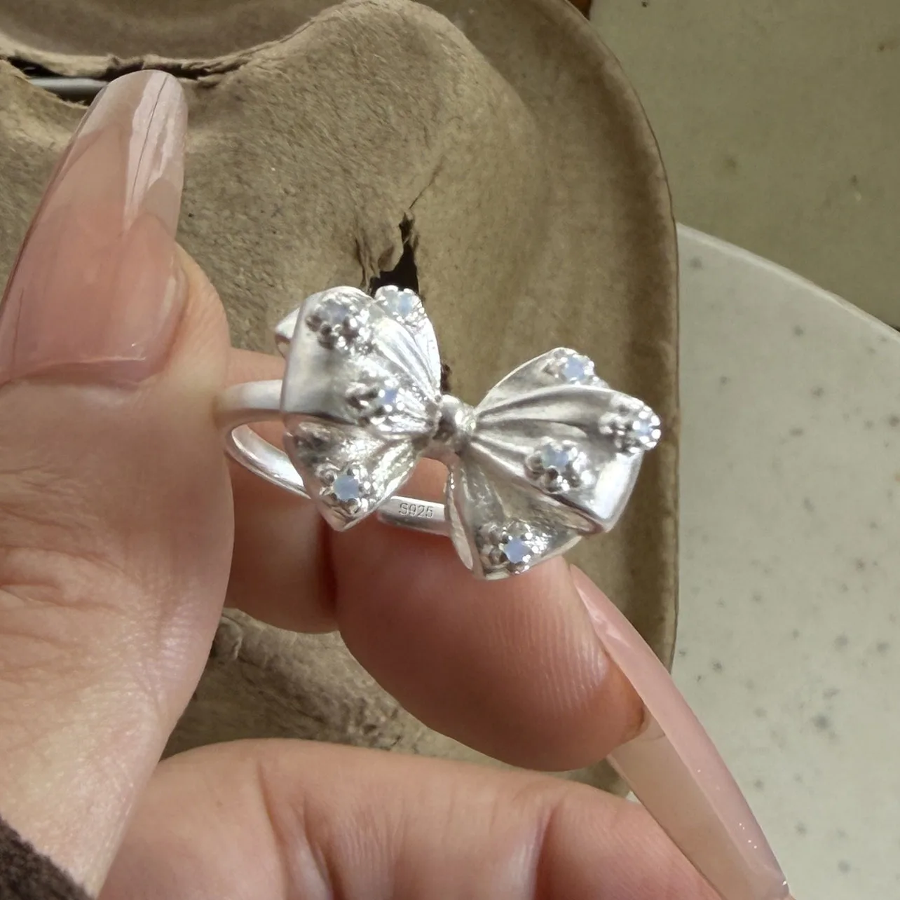 925 Sterling Silver Rings for Women Couple Minimalist Handmade Simple Shinning Bow Shape Ring Fine Jewelry Gift Prevent Allergy