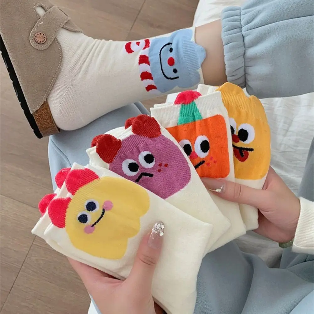 

5Pairs Fashion Anti-slip Cartoon Tube Socks Cute Patchwork Short Socks Women Streetwear Hosiery Mid Calf Socks Girl