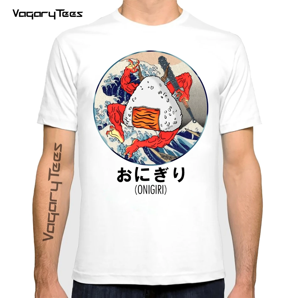 The Great Retro Wave Food Onigiri white t shirt men summer new white casual homme short sleeve Japanese manga t-shirt