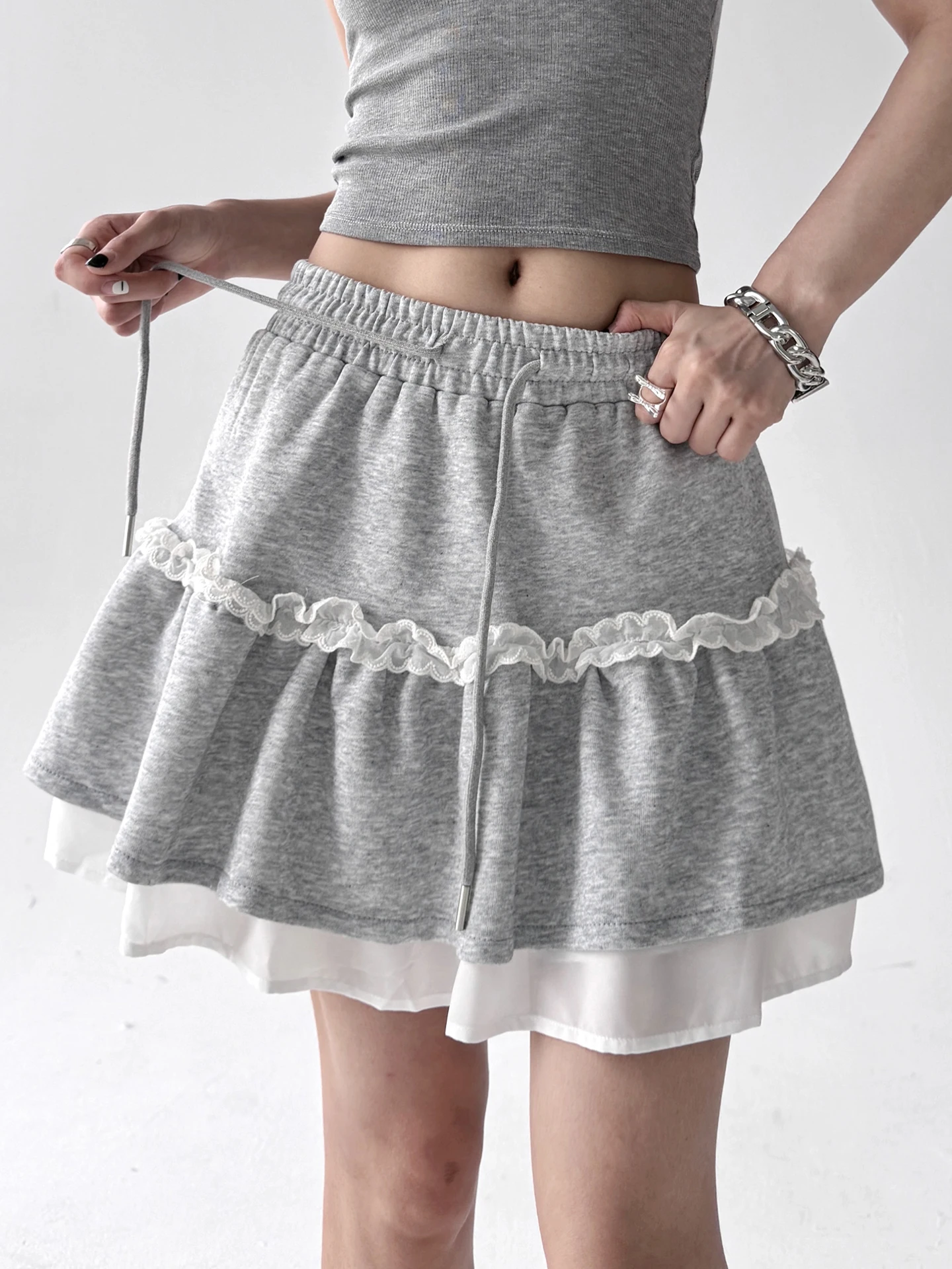

Summer 2025 New Sle Women's Lace Trim Splicing Cake ort Skirt Loose A-Line High Waist Elastic Waist Commute Cake Skirt