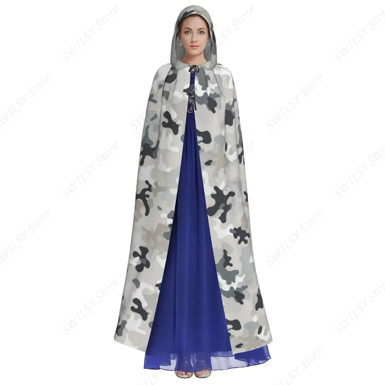 Costume Wizard Cape Compatible with Camouflage 3D Print for Women Men Robe Hooded Cloak Cosplay