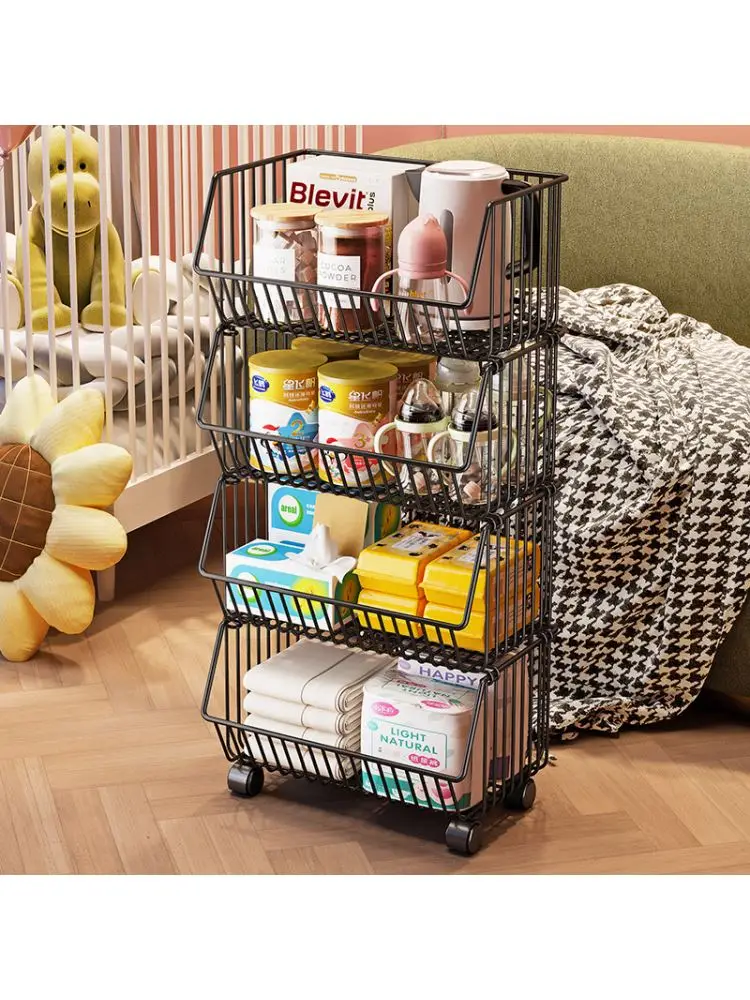 

Многоярусная напольная тележка для хранения на кухне, для фруктов и овощей, мобильная тележка-органайзер для игрушек, из углеродистой стали, для домашней организации