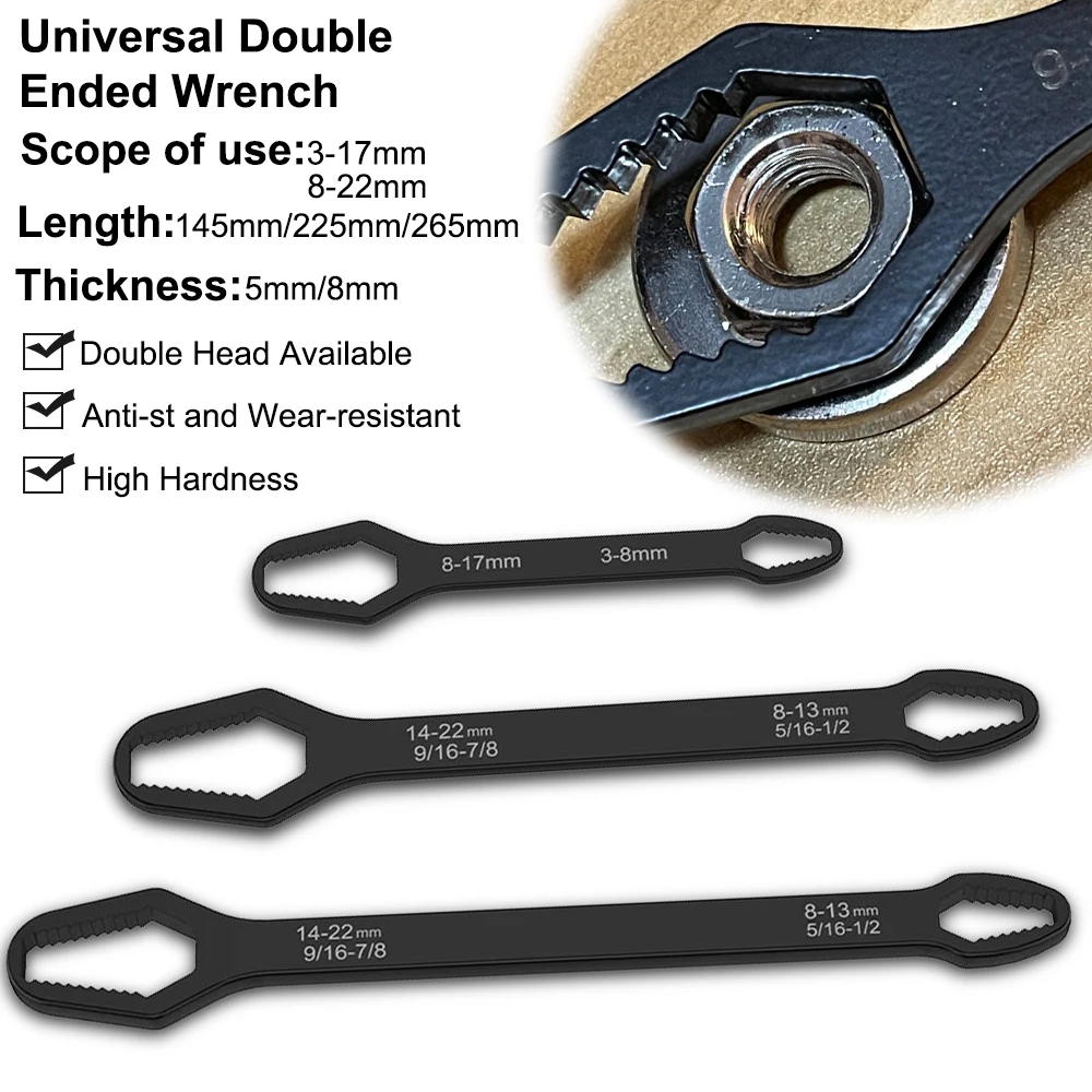 

1pc 3-17mm 3-22mm Black Universal Double-Head Torx Wrench Self-Tightening Adjustable Wrench Hand Tool Length 145/225/265mm