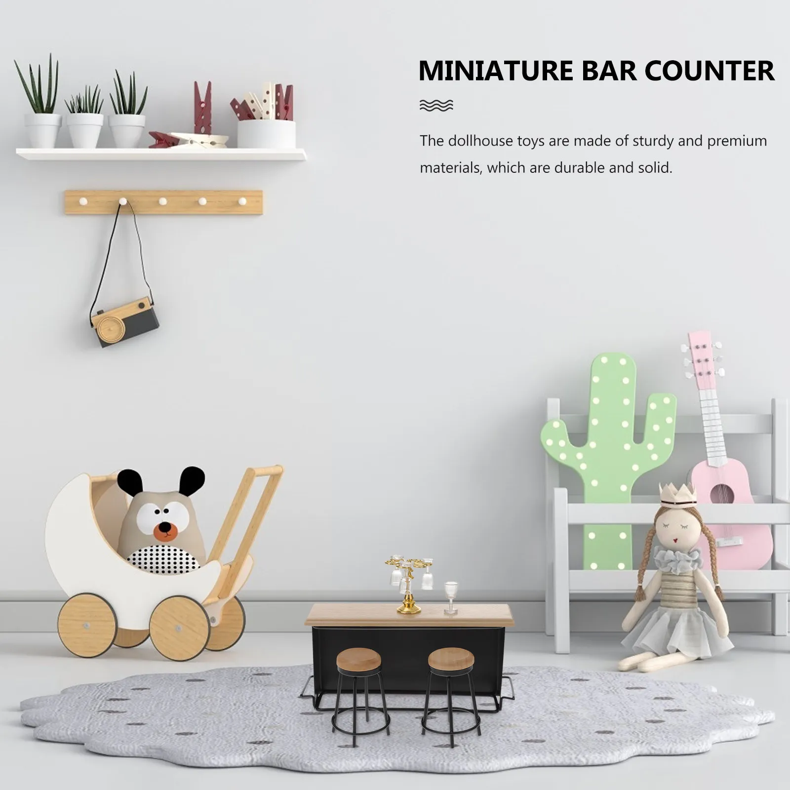 

Набор из 8 миниатюрных предметов для домашнего бара: мини-барная стойка, бутылки для вина, подставки для стаканов, миниатюрная мебель для коллекционеров и декора