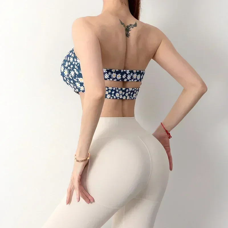 

Irregular Splicing Small Daisies Running Sports Women's Shock-proof Belt Chest Tube Top Fitness Underwear Women Sports Equipment