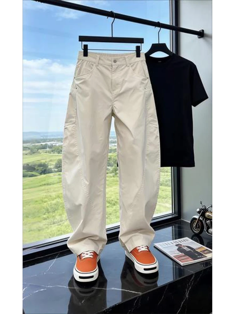Quick Dry Straight Leg Casual Pants Men's Summer Thin Micro Flare Loose Fit Trousers Fashionable Chic Wide Leg Pants