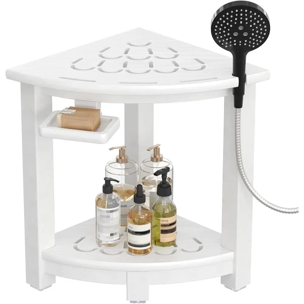 

Белая складная табуретка для душа высокой плотности с отсеком для хранения, мыльницей и нескользящими ножками