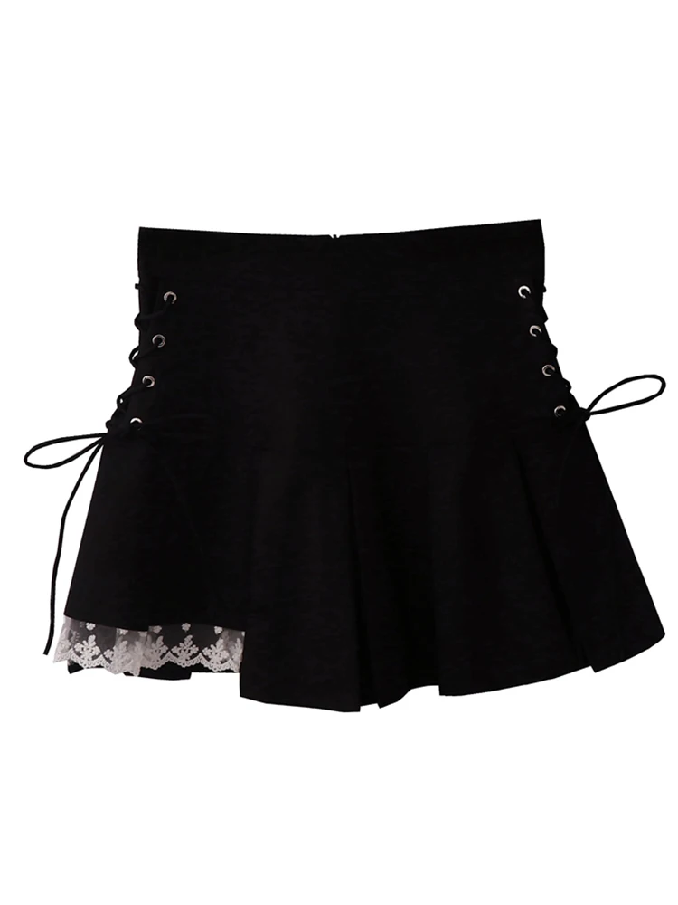 

Summer Women Ballet Core Vintage Lace Up Black Skirt Mini High Waist 2000s Aesthetic Japanese Y2k Korean Fashion Cyber Punk Goth